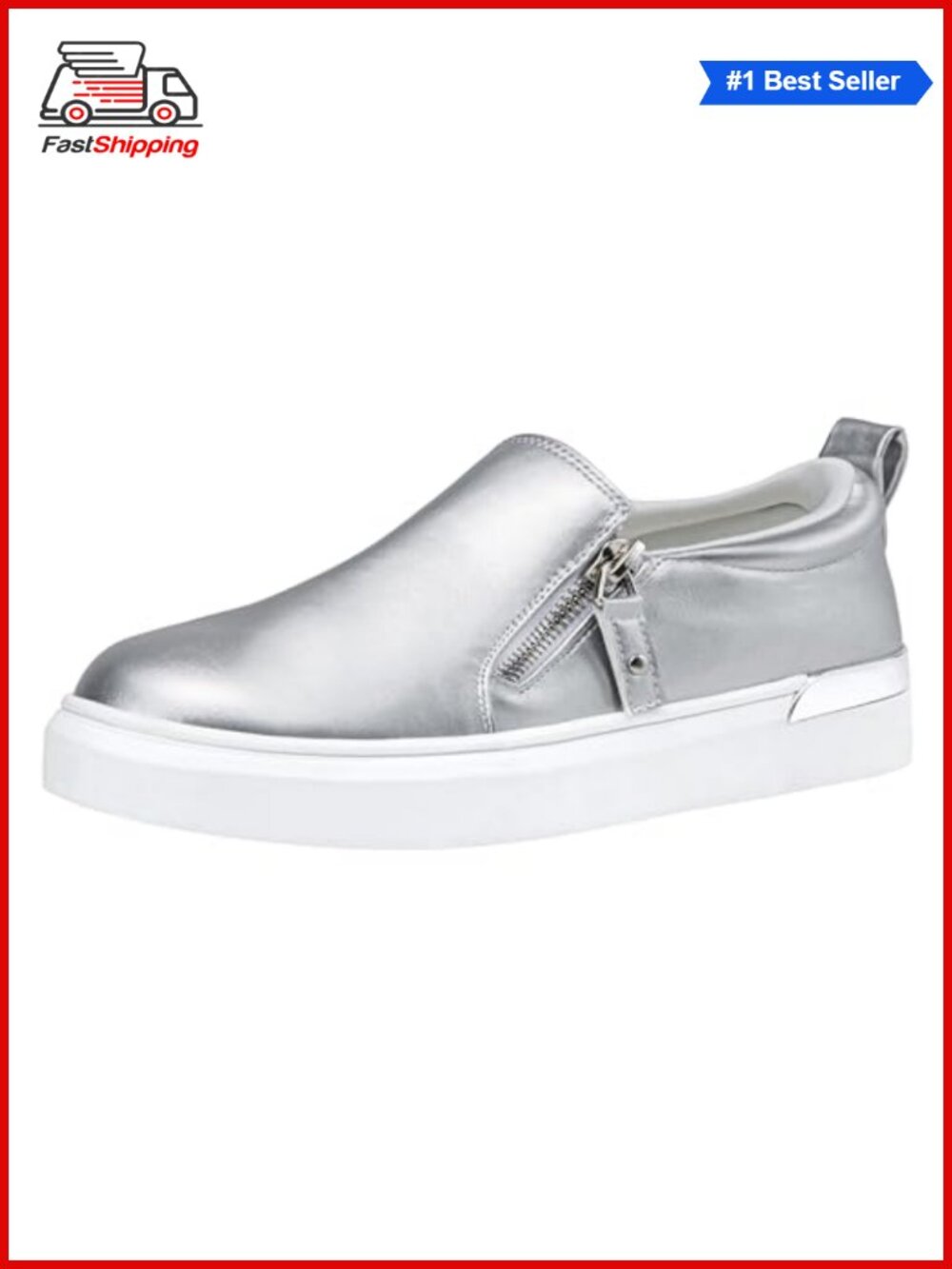 Women's Lightweight Slip On Sneakers with Side Zipper & Memory Foam Insole